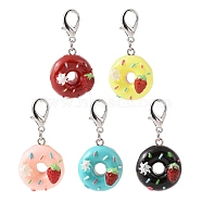Doughnut with Strawberry Resin Pendants Decorations Set, Lobster Clasp Charms, Clip-on Charm, for Keychain, Purse, Backpack Ornament, Mixed Color, 42mm, 5pcs/set(HJEW-JM00821)