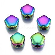 Rack Plating Rainbow Color 304 Stainless Steel Beads, Cadmium Free & Nickel Free & Lead Free, Flower, 10x10x5.5mm, Hole: 2.5mm(STAS-S119-085)