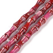 Natural Imperial Jasper Beads Strands, Dyed, Bamboo Stick, Crimson, 12x5mm, Hole: 0.5mm, about 34pcs/strand, 15.94''(40.5cm)(G-P475-01I)
