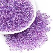 Baking Paint Electroplate Transparent Glass Seed Beads, Rondelle, Medium Orchid, 4~4.5x3.5mm, Hole: 1.2~1.6mm, about 4500pcs/pound(SEED-N006-07J)