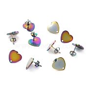 Ion Plating(IP) 304 Stainless Steel Stud Earring Findings, with Ear Nuts, Heart, Rainbow Color, 12x13mm, Hole: 1.5mm, Pin: 0.7mm(STAS-I183-07B-07M)