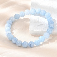 Natural & Dyed White Jade Bead Stretch Bracelets, Imitation Aquamarine, Round, Dyed, 2-1/8 inch~2-3/8 inch(5.5~6cm), Bead: 8mm(X-BJEW-K212-B-018)