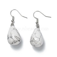 Natural Howlite Dangle Earrings, with Brass Earring Hooks, Drop, Platinum, 43mm, Pin: 0.5mm(EJEW-P143-C16)