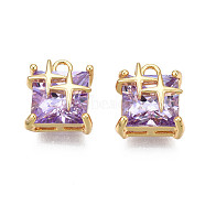 Brass Inlaid Cubic Zirconia Charms, Real 18K Gold Plated, Square with Star, Purple, 11x9.5x6.5mm, Hole: 1.6mm(KK-N231-291C)