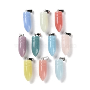 Synthetic Noctilucent Stone/Luminous Stone Pendants, Glow in the Dark Bullet Shape Charms with Stainless Steel Color Plated 201 Stainless Steel Snap on Bails, Mixed Color, 29~29.5x10mm, Hole: 7x4mm(G-Z054-08)