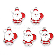 Alloy Enamel Pendants, for Christmas, Flat Back, Santa Claus, Platinum, Red, 22x16x1mm, Hole: 1.4mm(X-ENAM-S121-003-P)