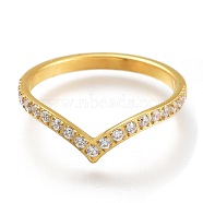 304 Stainless Steel Finger Rings, with Clear Cubic Zirconia, Golden, US Size 7, Inner Diameter: 17mm(RJEW-F110-06G-7)