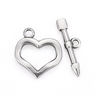 304 Stainless Steel Toggle Clasps, Heart & Arrow, Stainless Steel Color, Ring: 20x18x3mm, Hole: 2mm, Bar: 23.5x6.5x2.5mm, Hole: 1.8mm(STAS-D142-02A-P)