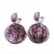 Resin Stud Earrings, with Iron Finding and Sterling Silver Pin, Purple, 56~57x36mm(EJEW-I288-02B)
