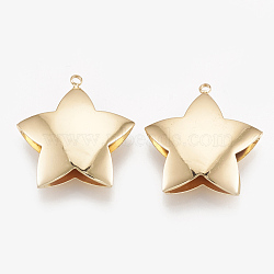 Brass Pendants, Real 18K Gold Plated, Star, 25x24x6.5mm, Hole: 1.4mm(KK-S348-034)