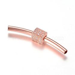 Brass Micro Pave Cubic Zirconia Tube Beads, Rose Gold, 39x6x6mm, Hole: 2mm(ZIRC-R015-25RG)