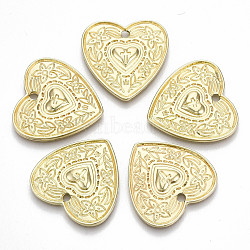 Rack Plating Alloy Pendants, Cadmium Free & Lead Free, Heart with Floral and Cross, Light Gold, 25.5x25.5x2.5mm, Hole: 2.5mm(PALLOY-S132-157-RS)