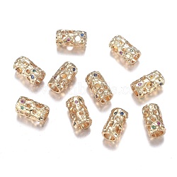 Hollow Brass Micro Pave Cubic Zirconia European Beads, Long-Lasting Plated, Column, Colorful, Real 18K Gold Plated, 11.5x6mm, Hole: 4mm(ZIRC-F120-001G)