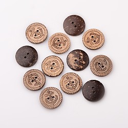 2-Hole Coconut Buttons, Flat Round, Coconut Brown, 20x3mm, Hole: 2mm(BUTT-D051-12)