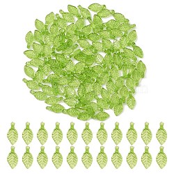 Transparent Acrylic Charms, Leaf Charm, Lawn Green, 10.5x5x3.5mm, Hole: 1.4mm(MACR-YW0002-46)
