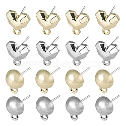 16Pcs 4 Style Spray Painted Alloy Stud Earrings Findings, with 925 Sterling Silver Pins and Loops, Half Round & Heart, Golden & Silver, 11~11.5x8~10mm, Hole: 1.8mm, Pin: 0.5mm, 4pcs/style(FIND-LS0001-66)