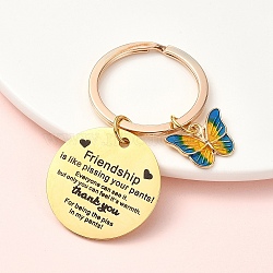 Alloy Enamel & 304 Stainless Steel Keychain, with Alloy Findings, Butterfly, Blue, 62mm, Pendant: 14~30mm(KEYC-YW00094-02)