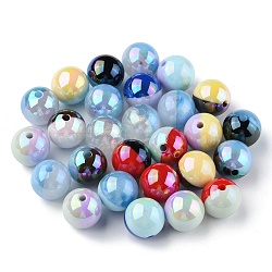 Two Tone UV Plating Opaque Acrylic Beads, Iridescent, Round, Mixed Color, 15.5x15mm, Hole: 2.6mm(OACR-K005-07)