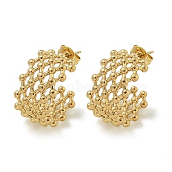 Ion Plating(IP) 304 Stainless Steel Stud Earrings, Polished, C-Shaped with Net, Golden, 20x11mm(EJEW-G400-04G)