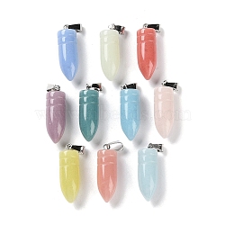 Synthetic Noctilucent Stone/Luminous Stone Pointed Pendants, Glow in the Dark Bullet Shape Charms with Stainless Steel Color Plated 201 Stainless Steel Snap on Bails, Mixed Color, 29~29.5x10mm, Hole: 7x4mm(G-Z054-08)