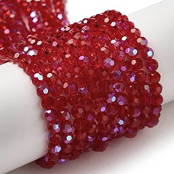 Electroplate Transparent Glass Beads Strands, Faceted, Round, Rainbow Plated, Dark Red, 4mm, Hole: 0.7mm, about 88~95pcs/strand, 12.99~14.06 inch(33~35.7cm)(EGLA-A035-T4mm-L07)