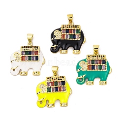 Brass Micro Pave Cubic Zirconia Pendants, with Enamel and Glass, Real 18K Gold Plated, Elephant, Mixed Color, 21.5x22x5mm, Hole: 5x3.5mm(KK-E108-03G)