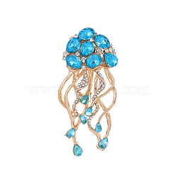 Jellyfish Alloy Indicolite Rhinestone Sea Animal Brooch, Light Gold, 62x29mm(PW-WGB977D-01)