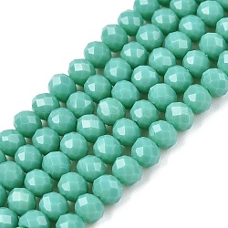 Opaque Solid Color Imitation Jade Glass Beads Strands, Faceted, Rondelle, Light Sea Green, 3.5~3.8x3mm, Hole: 0.4mm, about 113~115pcs/strand, 32.5~33cm(EGLA-A044-P3mm-D31)