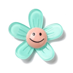 Acrylic Cabochons, Flower with Smiling Face, Aquamarine, 34x35.5x8mm(MACR-M023-05A)