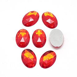 Acrylic Rhinestone Flat Back Cabochons, Faceted, Bottom Silver Plated, Oval, Red, 18x13x4.5mm(GACR-Q011-13x18-08)
