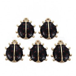 Alloy Enamel Pendants, Light Gold, Cadmium Free & Nickel Free & Lead Free, Ladybird, Black, 17x15x4mm, Hole: 1.2mm(ENAM-N055-027E-NR)