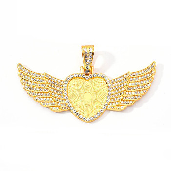 Alloy Pendant Cabochon Settings, with Crystal Rhinestone, Cadmium Free & Lead Free, Heart with Wing, Golden, Tray: 23x25mm, 38.5x88x5mm, Hole: 16x6mm