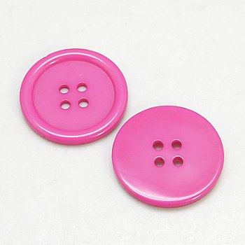 Resin Buttons, Dyed, Flat Round, Hot Pink, 16x3mm, Hole: 2mm, 395pcs/bag