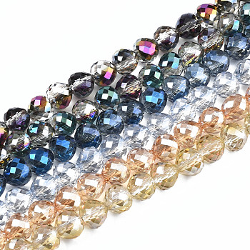 Transparent Glass Beads Strands, Faceted, AB Color Plated, Teardrop, Mixed Color, 8x8mm, Hole: 1.5mm, about 69~71pcs/strand, 20.67 inch~21.85 inch(52.5cm~55.5cm)