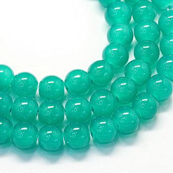 Baking Painted Imitation Jade Glass Round Bead Strands, Dark Cyan, 8.5~9mm, Hole: 1.5mm, about 105pcs/strand, 31.8 inch