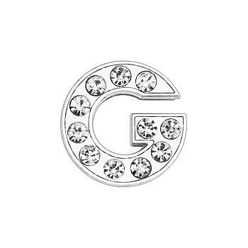 Eco-Friendly Zinc Alloy Slide Charms, with Rhinestone, Platinum Plated, Letter, Crystal, Letter.G, 12mm, Hole: 1.5x7.9mm