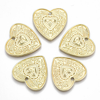 Rack Plating Alloy Pendants, Cadmium Free & Lead Free, Heart with Floral and Cross, Light Gold, 25.5x25.5x2.5mm, Hole: 2.5mm