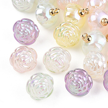 Acrylic Pendants, with Golden Plated ABS Plastic Findings, Flower, Mixed Color, 18x16x16mm, Hole: 2.5mm