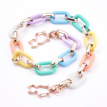 Spray Painted Acrylic and CCB Plastic Link Chains Bag Handles, with Cat Shape Alloy Swivel Lobster Clasps, for Bag Straps Replacement Accessories, Mixed Color, 47.5cm