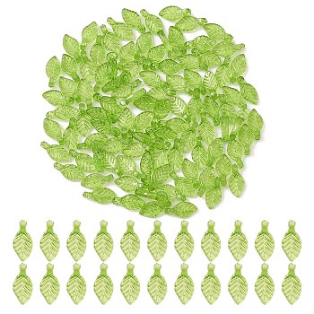Transparent Acrylic Charms, Leaf Charm, Lawn Green, 10.5x5x3.5mm, Hole: 1.4mm