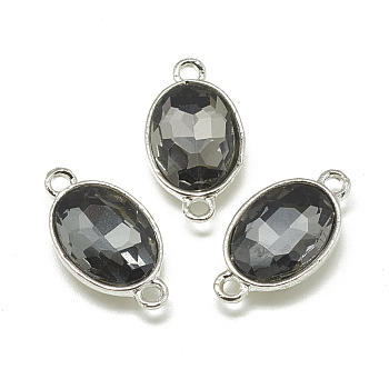 Alloy Glass Links connectors, Faceted, Oval, Platinum, Gray, 22x12x6mm, Hole: 1.5mm