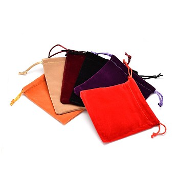 Rectangle Velvet Cloth Gift Bags, Jewelry Packing Drawable Pouches, Mixed Color, 7x5.3cm