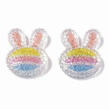 Transparent Resin Cabochons, with Glitter Powder, Rabbit's Head, Colorful, 20x16x5mm