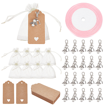 PandaHall Elite DIY Angel Series Keychain Gift Kits, Including Horseshoe Alloy Keychain, Organza Gift Bags, Ribbon and Jewelry Display Tags, Platinum, Keychain: 55mm, 36pcs/set
