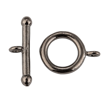 Brass Ring Toggle Clasps , Gunmetal, Ring: 19x14x3mm, Bar: 7x22x4mm, Hole: 1.5mm