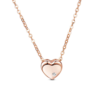 SHEGRACE Classic 925 Sterling Silver Necklaces, with AAA Cubic Zirconia in Heart Pendant, Rose Gold, 15.7 inch