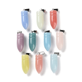 Synthetic Noctilucent Stone/Luminous Stone Pendants, Glow in the Dark Bullet Shape Charms with Stainless Steel Color Plated 201 Stainless Steel Snap on Bails, Mixed Color, 29~29.5x10mm, Hole: 7x4mm