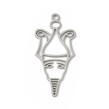 304 Stainless Steel Pendants, Usir Charm, Stainless Steel Color, 32x15x0.9mm, Hole: 1.6mm