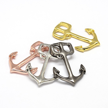 Anchor Brass Pendants, Mixed Color, 35x22x2.5mm, Hole: 2mm