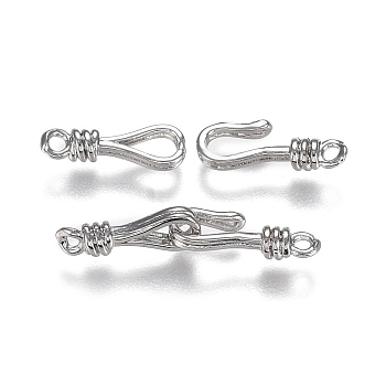 Brass Hook and Eye Clasps, Long-Lasting Plated, Real Platinum Plated, Eye: 13.5x4.5x3mm, Hole: 1.4mm, Hook: 13.5x5.5x3mm, Hole: 1.4mm